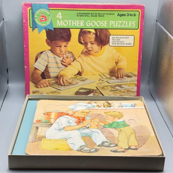 Vintage Mother Goose Puzzle Set – 4 Wooden Tray Puzzles – Complete – Playskool - Picture 1 of 9